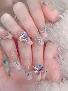 30 件多色指甲水晶钻，超闪亮白色心形美甲装饰，3D 尖底不对称形状指甲首饰美甲用品指甲指甲饰指甲宝石 - 白色 - 查看 4
