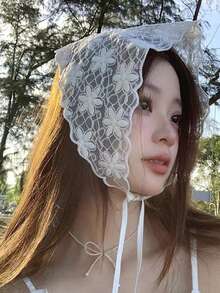 1件装花卉印花蝴蝶结可爱优雅复古法式波西米亚风网纱蕾丝发带，适合女孩，百搭配饰，可搭配连衣裙、牛仔裤，也可作为腰部装饰，适合海滩/摄影等场合。针织材质头巾发带，吸汗发带，秋冬季发带，女士度假装扮发饰，优雅围巾，柔软头巾。 - 白色 - 查看 7