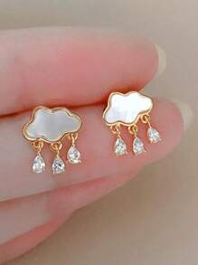 1 Pair Of Pearl Cloudburst Teardrop Zirconia Tassel Earrings For Women