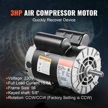 3HP Air Compressor Electric Motor, 230V 15.5 Amps, 56 Frame 3450RPM, 5/8" Keyed Shaft, 1.88" Shaft Length, Single Phase, CW/CCW Rotation (Factory Setting Is CCW) - 3HP - View 2