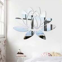 1 set, Autocollant mural de fleur de lotus en miroir acrylique 3D, auto-adhésif et amovible, convient pour la maison, le salon, la salle à manger, la chambre à coucher, le bureau, le couloir, le dosseret de salle de bain - sans électricité ni batterie nécessaire, traitement réflectif haute définition, facile à installer et à démonter, miroir mural de salle de bain, 34,8 x 24,9 cm, argent/or/noir - Multicolore - Voir 11