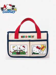 Sanrio 1pc Sanrio Hello Kitty Tool Storage Bag, Bicolor Beige Red Blue Handbag, Large Capacity Multi-Compartment Storage Design, Suitable For Miscellaneous Items, Travel Supplies, Stationery Organization, An Ideal Gift