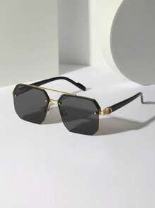 1pc Men's Premium Fashionable Gold-Tone Metal Frame Glasses, Suitable For Driving, Travel, Outdoor Activities For Summer Beach Vacation,Outdoor,Travel