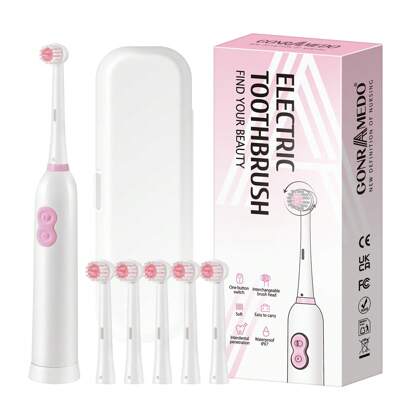 Rotating Electric Toothbrush With 6 Brush Heads And Travel Case, Contains 2 AAA Batteries, Smart Clean Battery Powered Electric Toothbrush, Soft Bristles