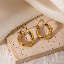 1 Paar einzigartige verdrehte Edelstahl Ohrringe, minimalistisch eleganter Luxus Modeschmuck für Frauen