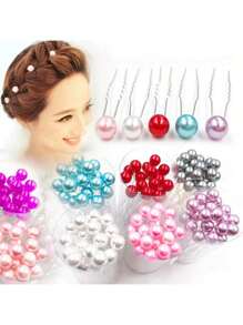 10/20pcs. Elegant Faux Pearl Hair Clips And Flower Hair Accessories - Suitable For Weddings, Parties And Festivals - Wedding Hair Accessories | Elegant Hair Clip Design | Durable U-Shaped Rhinestone Flower Hair Clips, Hair Accessories