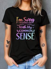 Witty Sarcasm Graphic Black T-Shirt - Casual Summer Casual Wear With Humorous Print, Chic Streetwear Style For Women & Teens, Unique Birthday/Holiday Gift Idea - 黑色 - 查看 2