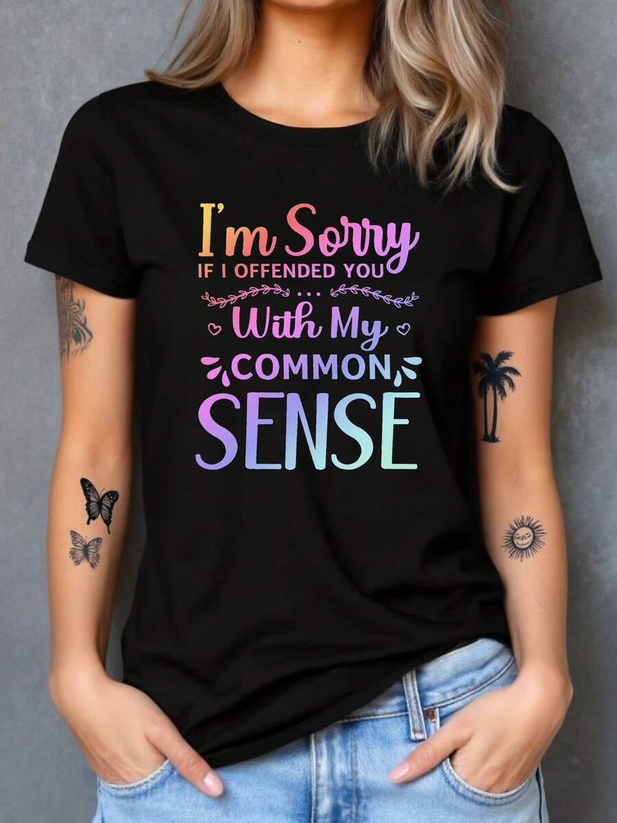 Witty Sarcasm Graphic Black T-Shirt - Casual Summer Casual Wear With Humorous Print, Chic Streetwear Style For Women & Teens, Unique Birthday/Holiday Gift Idea - màu đen - Xem 1