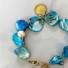 1 pièce Bracelet doré avec perles d'acier inoxydable en forme d'étoile de mer et de coquillage, accessoire de mode pour femmes
