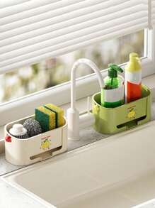 1pc Kitchen Sink Organizer Caddy, Multipurpose Cleaning Tools Storage Box For Sponge, Cloth, Steel Ball, Pot Brush, With Drainage Rack, Large Capacity Countertop Storage Rack, Creative Kitchen Storage Box