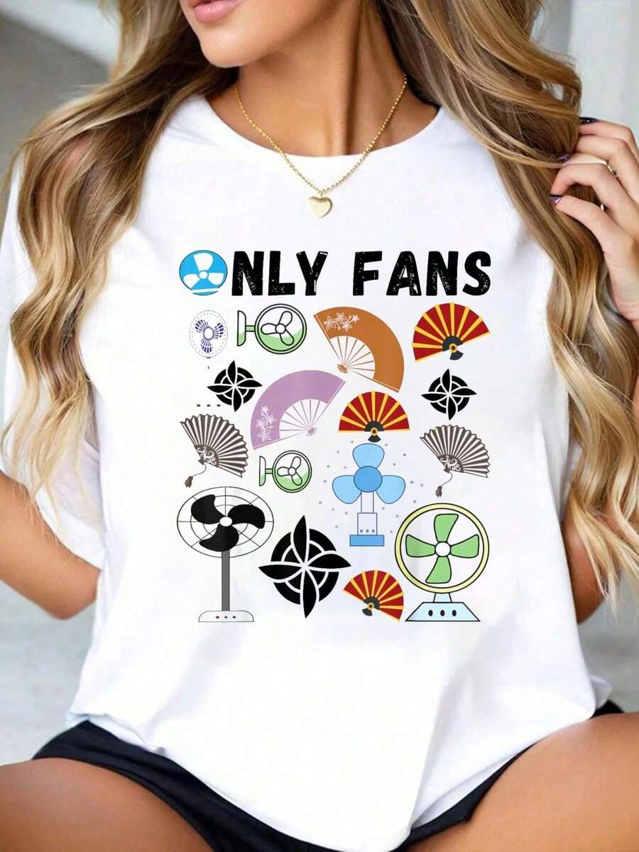 Only Fans Joke Funny Ventilators &Amp;   Fans Set Adult Men Women-Shirt White Summer Tops Women Graphic Tees Women Summer Tops White Top Graphic Tees Women Art-Shirt Women - 白色 - 查看 1