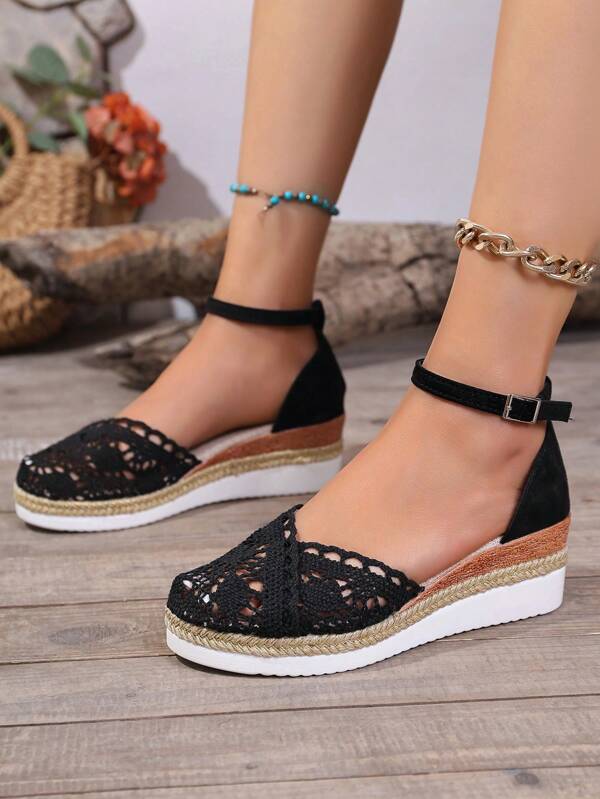 Shoes Sandals For Women In Spring And Summer 2025, New Single Button Fisherman Shoes With Linen Soles, Sloping Heels, Fairy Style Toe Caps, Shoes, Women's Grass Woven Roman Shoes