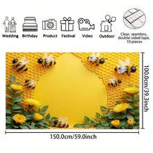 1pc Polyester Honeycomb & Sunflower Patterned Backdrop, Multipurpose Banner For Birthday, Celebration, Garden & Room Decor, No Electricity Required, Party Background, Durable Banner With Honeycomb Design, Ideal For Bee-Themed Decoration - Apricot - View 3