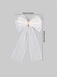 1 pieza de Pinza de pelo con malla de color beige para niñas con lazo a lunares, pinza de caimán con cola, perlas brillantes y rhinestones, pasador de pelo elegante para boda, accesorios de cabello delicados para vacaciones, accesorio de cabello para niños