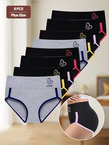 8pcs Plus Size High Waist Panties For Women, Colorblock Design, Soft & Breathable Briefs - 彩色 - 查看 5