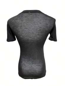 Women Black Short Sleeve Sheer Mesh Overlay Summer T-Shirt, Lightweight Undershirt - Black - View 5