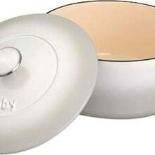 Denby - Pavilion Blue Cast Iron Casserole Dish Shallow - Dutch Oven, Oven Safe Pot, Enamelled - 30cm, 3.65L Capacity - Natural Canvas White - View 1