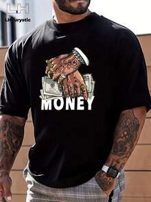 Men's Sports T-Shirt With Money Pattern Print - White - View 6
