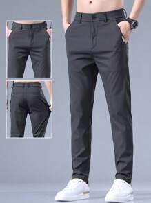Men's Letter Embroidered Pocket Straight Leg Casual Pants