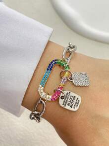 STYLEVER 1件装 A-Z字母项链，银色螺旋扣链，彩色攀爬链，不锈钢材质，适合节日和日常佩戴