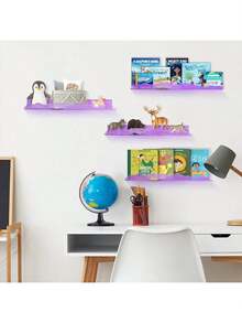 Estantes flotantes acrílicos de arcoíris, baldas de pared de 15 pulgadas para guarderías, organizador de pared para libros, juguetes, cosméticos, para baño, dormitorio, sala de estar, 4 unidades, morado - Morado - Ver 8
