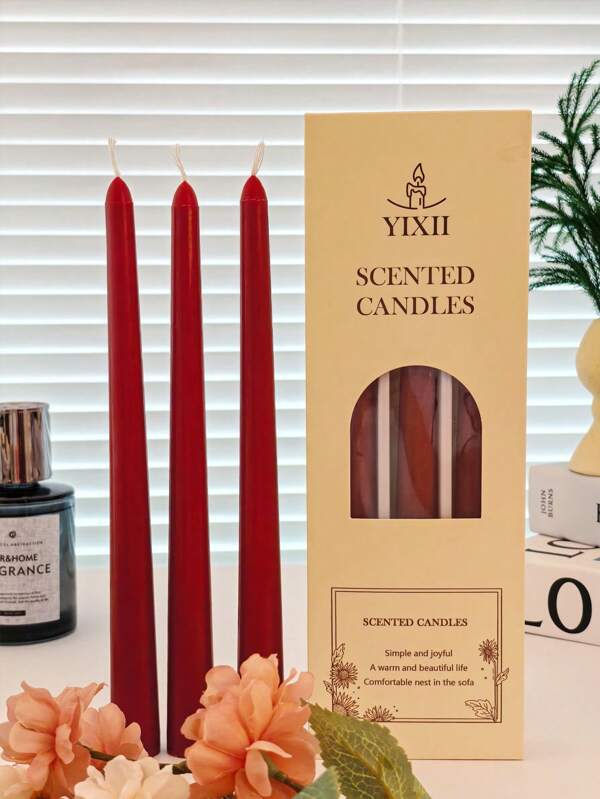 4pcs Christmas Long Scented Candles, 10 Inch Pink Fragrant Smokeless Cone-Shaped Candle Holder, Paraffin Wax, With Cotton Core -8-Hour Burning Time, Home Atmosphere Decoration, Home Candle Holder Gift