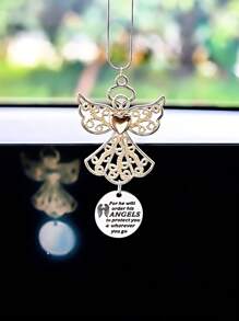 1pc Angel Car Rearview Mirror Hanging Decoration, Engraved "Where You Go, His Angel Protects You", Gift