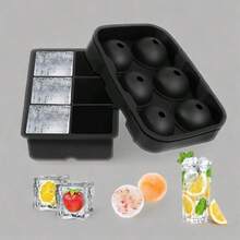 Large Ice Cube Molds, Big Round Whiskey Ice Cube Trays For Freezer, Easy To Fill & Release, Whiskey Bourbon Cocktail(1.6In*6 Balls- Black/2 Pack) - 黑色 - 查看 2