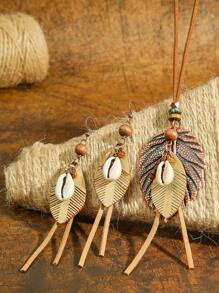 TopHanqi Set de 3 piezas de joyería vintage bohemia para mujer: collar colgante largo con diseño de hoja y concha en capas, pendientes, collar envuelto en PU apto para uso diario, fiestas, ir y venir, versátil