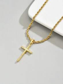 1 pieza de collar de hombre estilo vintage de acero inoxidable chapado en oro de 18k con colgante precioso de Jesucristo crucificado con circonita, collar de acero inoxidable chapado en oro estilo hip-hop europeo y americano con cruz dorada