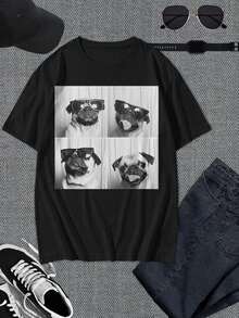 Camiseta para hombre Cool Pug Life - Camiseta gráfica divertida de perro - Regalo único para amantes del pug - Camiseta negra de manga corta - Ropa casual para diario - Las mejores camisetas para hombre - Negro - Ver 1