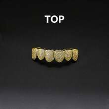 2pcs/1pc Copper Rhinestone Tooth Grills, Unisex Hip Hop Style Teeth Caps, For Party, Cosplay