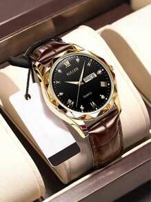 1pc Men Watches, A Stylish Casual Sports Quartz Watch With A Pu Leather Strap. It Is Suitable For Wearing On Occasions Such As Work, Travel, And Business Activities. It Is A Daily Ornament, A Men's Present, A Festival Gift, An Eid Al-Adha Gift For Family And Friends, And A Father's Day Gift.