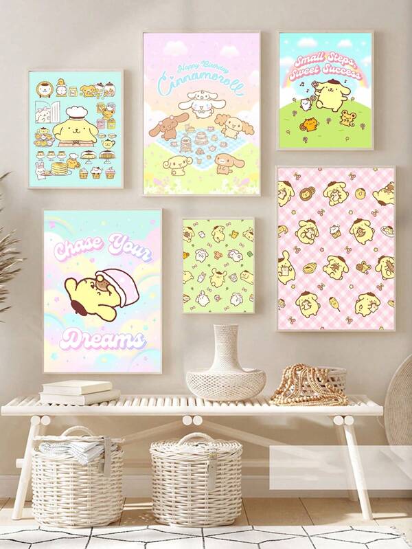 Sanrio 1 pezzo Dipinto decorativo con personaggio cartoni animati Sanrio, Poster su tela di Pompompurin, decorazione artistica da parete per soggiorno, sala da pranzo, camera da letto e famiglia, adatto per cameretta neonati e bambini, stile cartoni animati, senza cornice