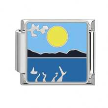 1 pieza Módulo para ensamblar pulsera con Charm de acero inoxidable de la serie del océano, con paisaje de resort de playa