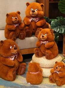 1 pieza Muñeco de peluche realista de oso marrón de 25 CM/9.8 IN, muñeco de peluche de oso de felpa de alta calidad con corbata de moño, regalo de cumpleaños, almohada de peluche de oso marrón de felpa suave, decoración del hogar, adorno para sofá, dormitorio, sala de estar, utilería escénica, regalo para amigos y familiares