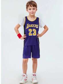 2pcs Basketball Uniform Set With Number 23 And Personalized Name, Boys & Girls, Purple, Kids Sports Wear, Children Summer Outfit, Shorts, Customized Basketball Jersey - Purple - View 3
