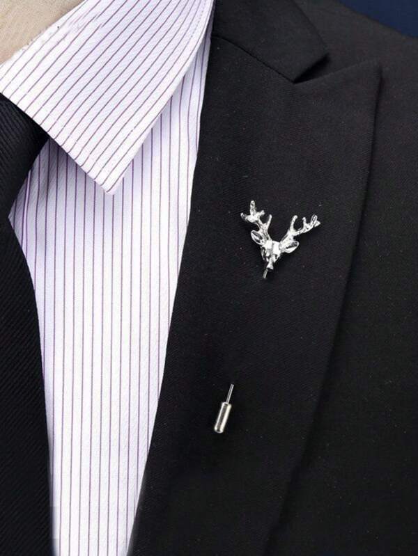1pc Retro Deer Head Brooch Pin, Fashionable & Unique Accessory For Men's Suits, Alloy Material