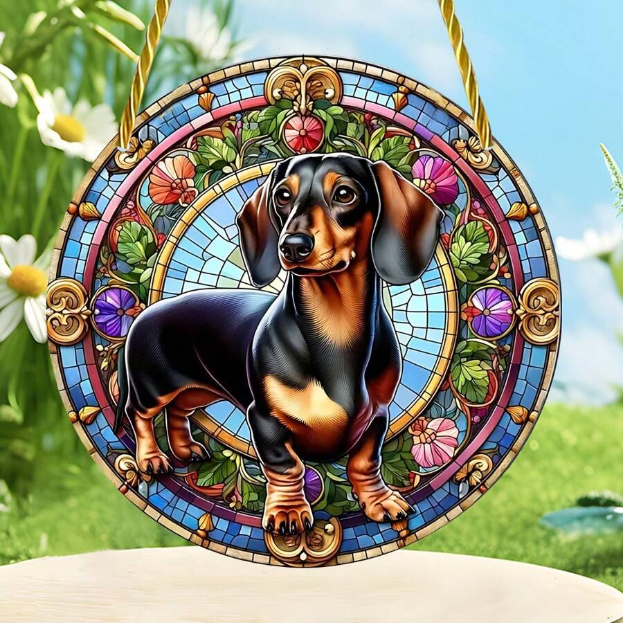 1 pieza, Atrapasol plano 2D de acrílico con diseño de perro salchicha, tema animal, apto para patios, jardines, casas de campo, decoración de arte multifuncional para interiores y exteriores, regalo perfecto para entusiastas de las mascotas