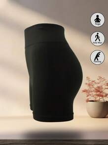 Women Seamless High Waist Yoga Shorts, Versatile Boyshort Underwear In Black