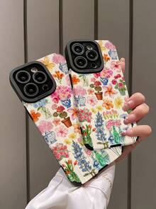 1pc Retro Blue Floral Vertical Striped Faux Leather Texture Anti-Fall Soft TPU Phone Case Compatible With Apple And 15/15 Plus/15 Pro/15 Pro Max Waterproof Shockproof Scratch Resistant - Multicolor - View 4