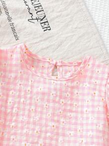 Cute Baby GirlFloral & Plaid Pattern Outfit, Elegant Style Baby Girl Must-Have Summer Clothing