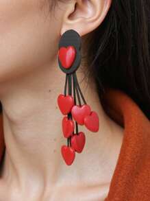 MARLIWOO 1 Pair Bohemian Style Heart Tassel Decorated Vintage Long Earrings For Women
