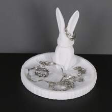 1 pièce Porte-bijoux lapin agenouillé à la lune d'esthétique orientale, nouveau style chinois, support d'affichage. Contient des bagues sur le plateau de la lune, permet d'accrocher des colliers sur les oreilles du lapin. Cadeau idéal pour la Saint-Valentin, la Fête de la mi-automne pour les femmes. Organisateur de stockage, accessoires de voyage, retour à l'école, stockage pour dortoir