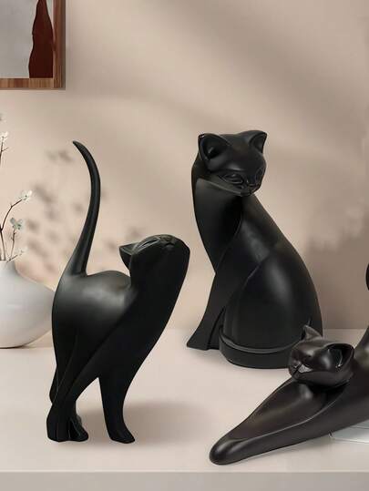 黑猫雕像摆件，北欧风格猫咪艺术雕塑家居装饰，树脂雕像办公室家居装饰工艺品房间橱柜桌面书架，非常适合婚礼艺术装饰、母亲节礼物