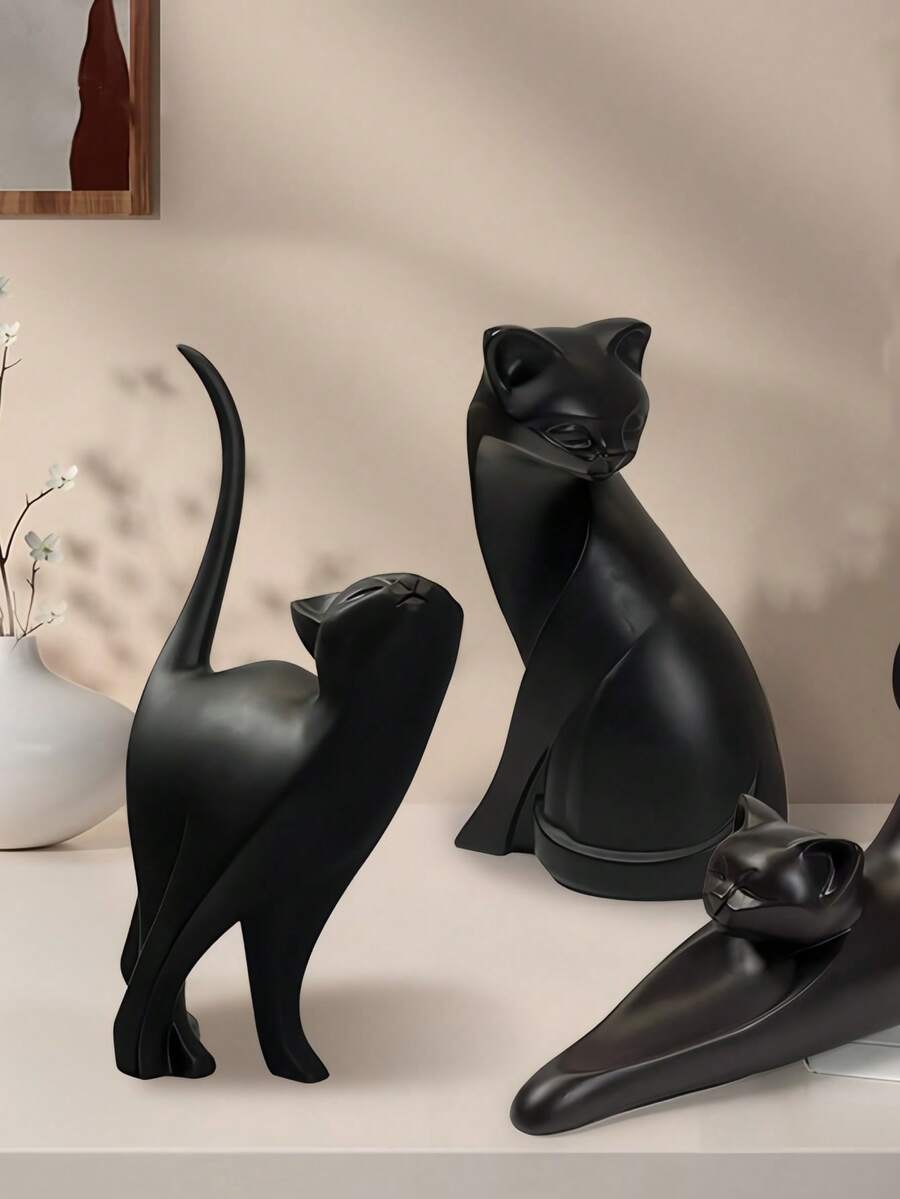 黑猫雕像摆件,北欧风格猫咪艺术雕塑家居装饰,树脂雕像办公室家居装饰工艺品房间橱柜桌面书架,非常适合婚礼艺术装饰、母亲节礼物 - 彩色 - 查看 1