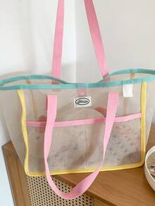 35*25*20厘米 INS风夏季网眼手提包、托特包、旅行沙滩包、学生大号单肩包 - 彩色 - 查看 11