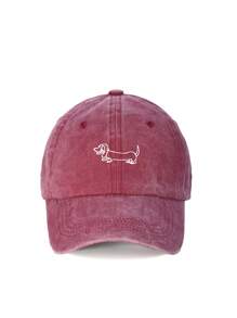 1pc Women's Embroidered Line Pattern Dachshund Washed Baseball Cap, Adjustable Outdoor Sun Protection Casual Hat Suitable For Spring/Autumn Travel, Beach Vacation, Men's Y2K Style Sun Hat