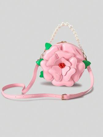 Light Luxury Three-Dimensional Flower Circular Shoulder Crossbody Bag, Creative And Stylish Pearl Handbag, Niche And Personalized Dinner Bag