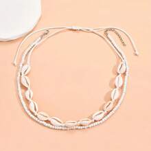 2 pièces Ensemble de bracelets/bracelets de cheville/colliers ajustables de style plage d'été avec perles